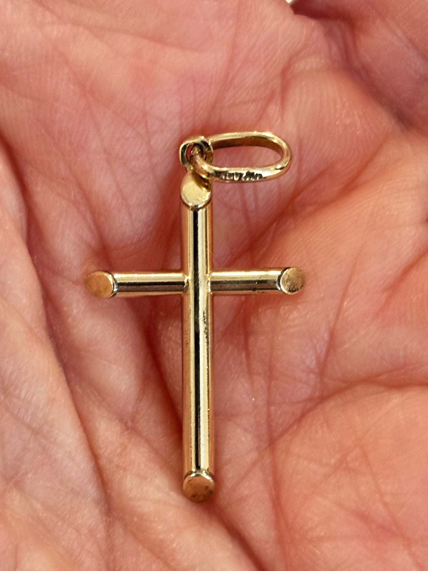 Vintage 10k Yellow Gold Tube Cross Pendant – Minimalist Religious Charm