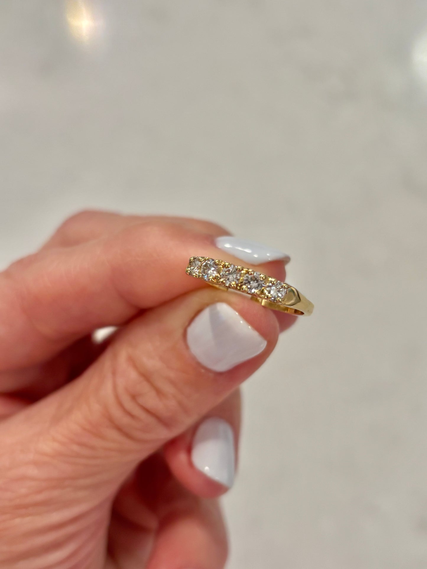 Vintage 14K Yellow Gold Diamond Half Eternity Band Ring, Stackable Wedding Band