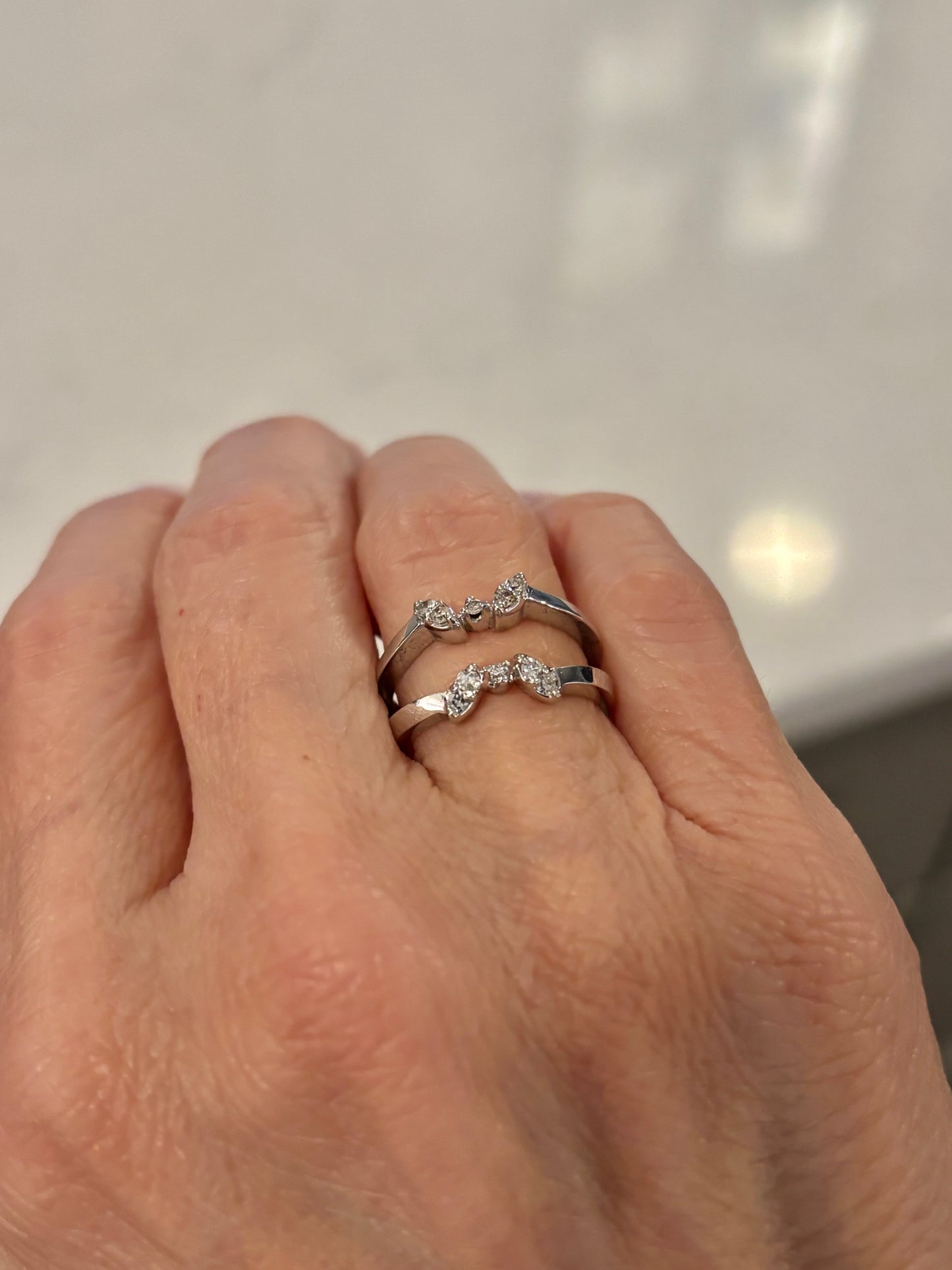 Vintage 14K White Gold Diamond Ring | Curved Open Band Statement Ring