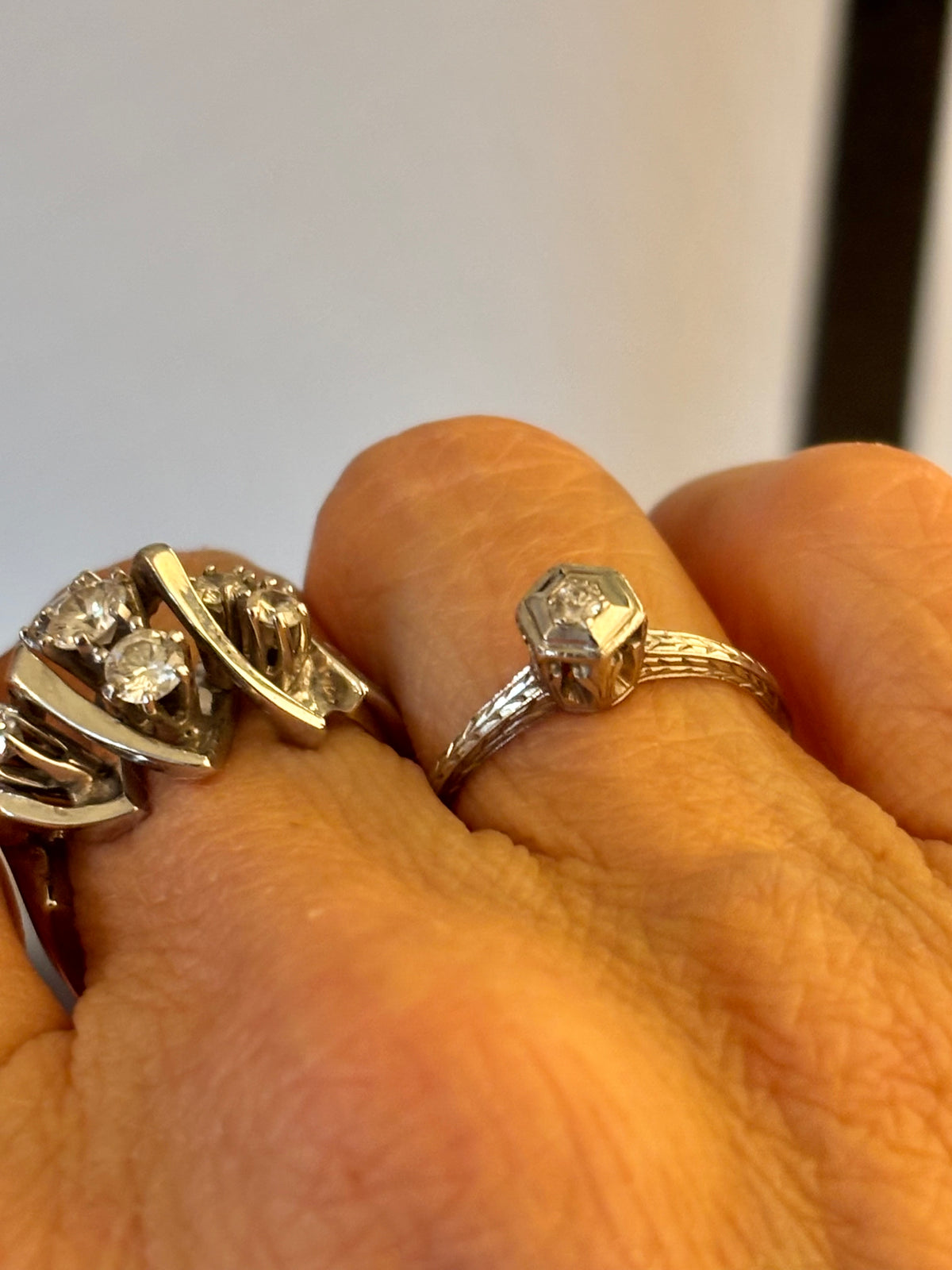 Vintage Art Deco Dainty Diamond Ring 14k
