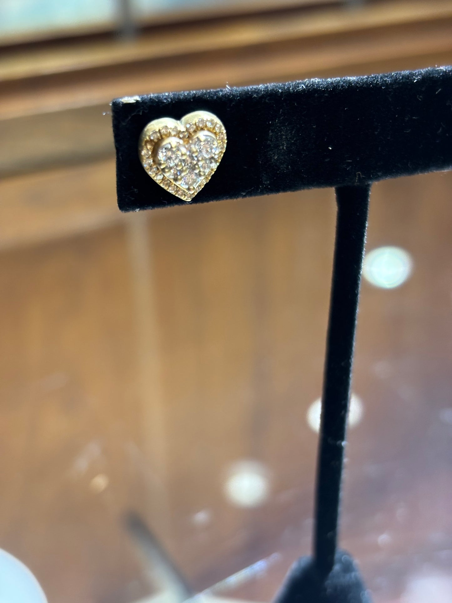 Vintage 14k Gold Diamond Heart Halo Stud Earrings | Romantic Estate Jewelry