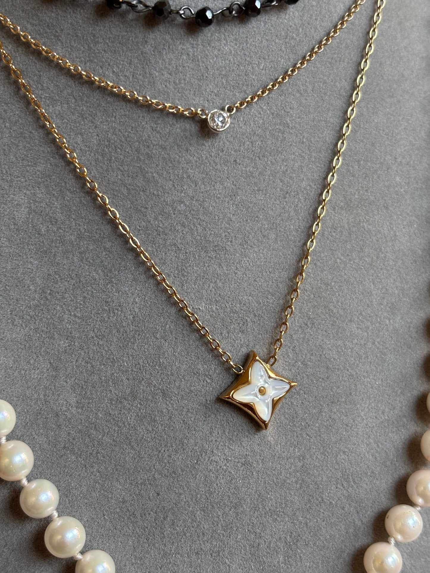 Star Medallion Gold Necklace 18K Gold Plated Stainless Steel Mother of Pearl Layering Chain