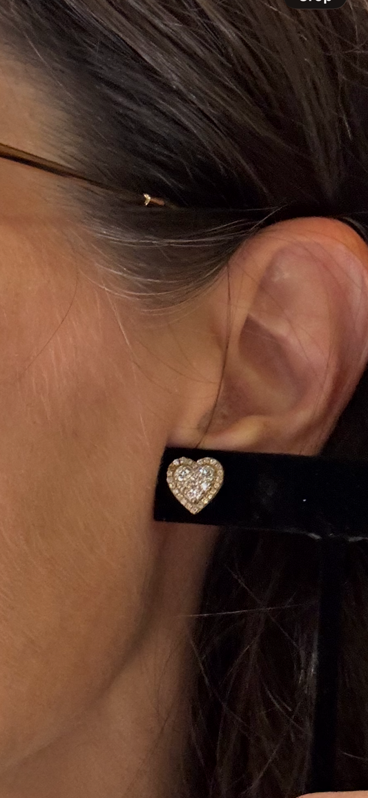 Vintage 14k Gold Diamond Heart Halo Stud Earrings | Romantic Estate Jewelry