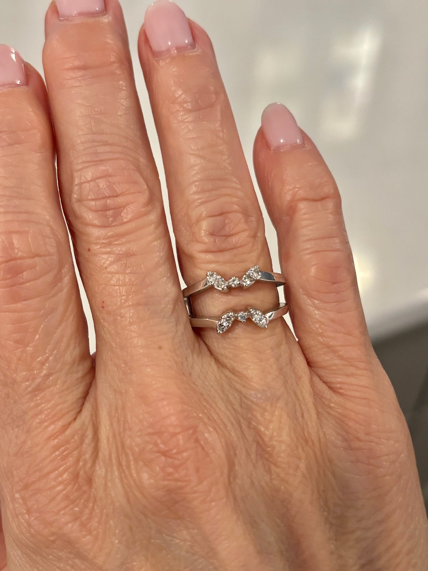 Vintage 14K White Gold Diamond Ring | Curved Open Band Statement Ring