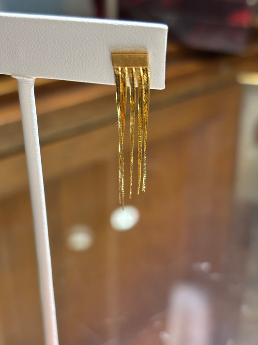 Vintage 14k Yellow Gold Liquid Fringe Tassel Dangle Earrings Waterfall Statement Jewelry