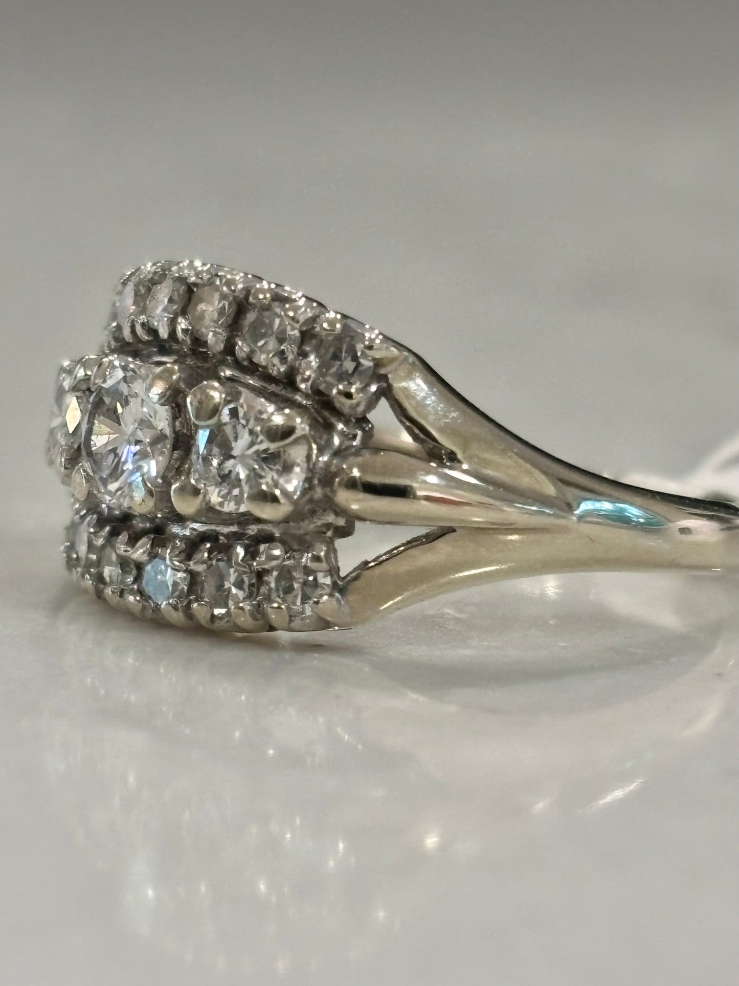 Vintage 14K White Gold Diamond Cluster Ring | Estate Wide Statement Ring
