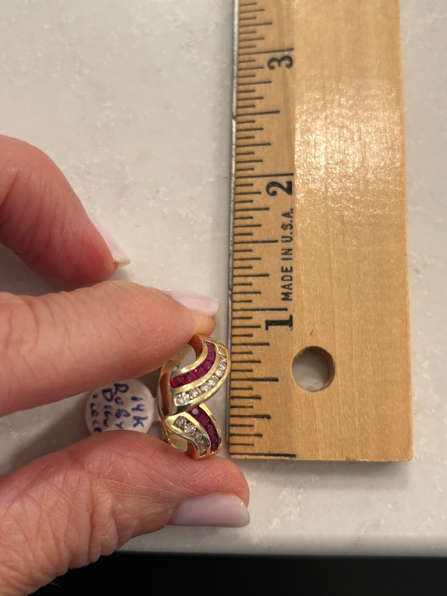 Vintage Ruby Diamond Curved Ring 14k Gold