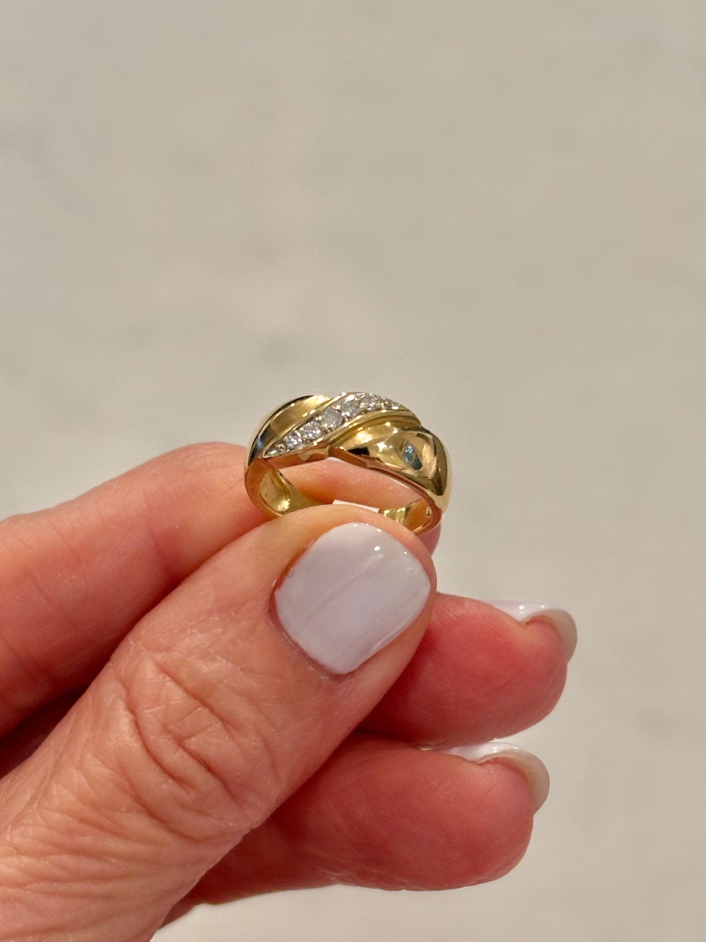 Vintage 14K Yellow Gold Diamond Swirl Ring | Elegant Statement Band