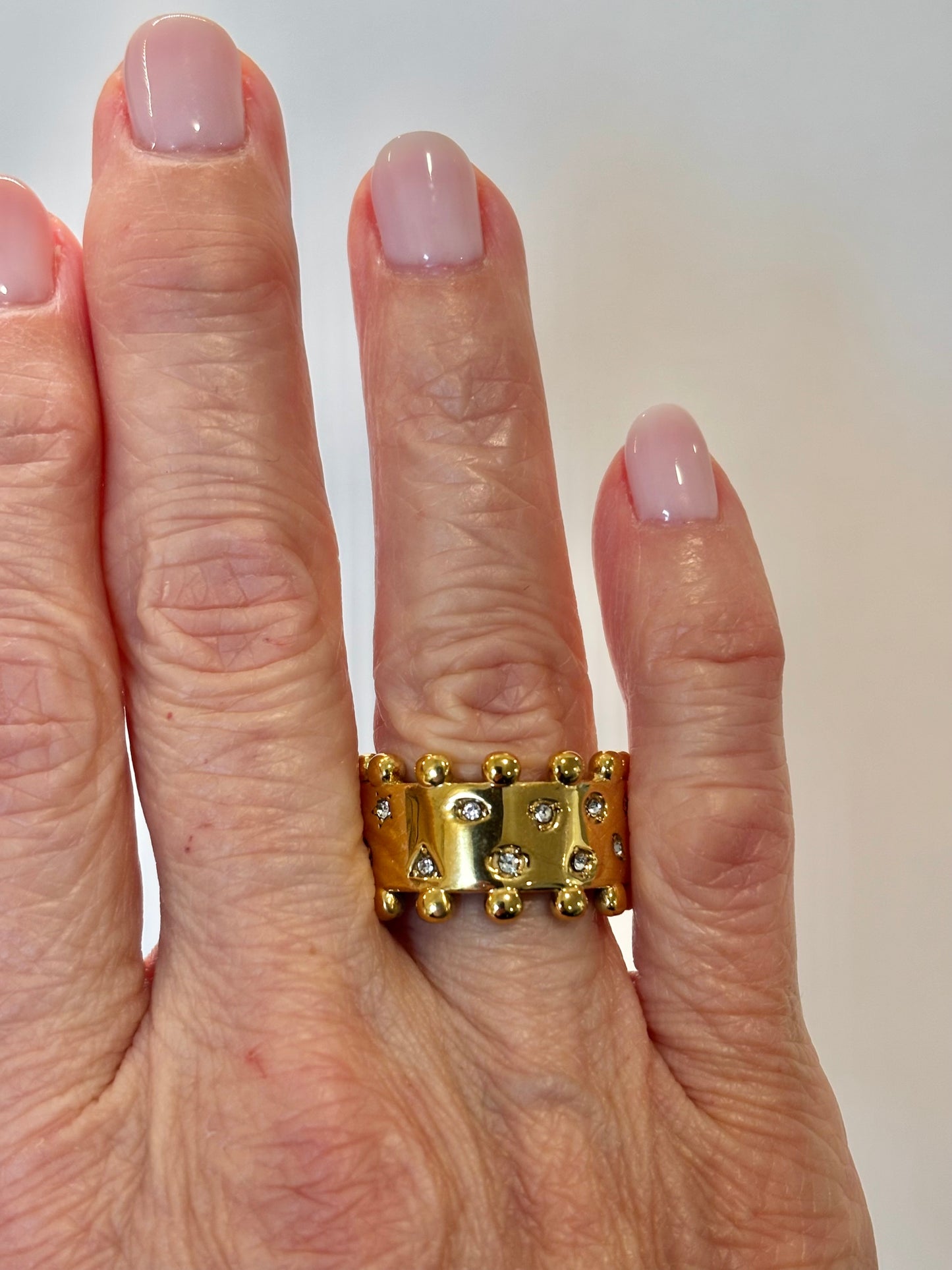 Studded Crystal Crown Band - 18K Gold Plated Stainless Steel