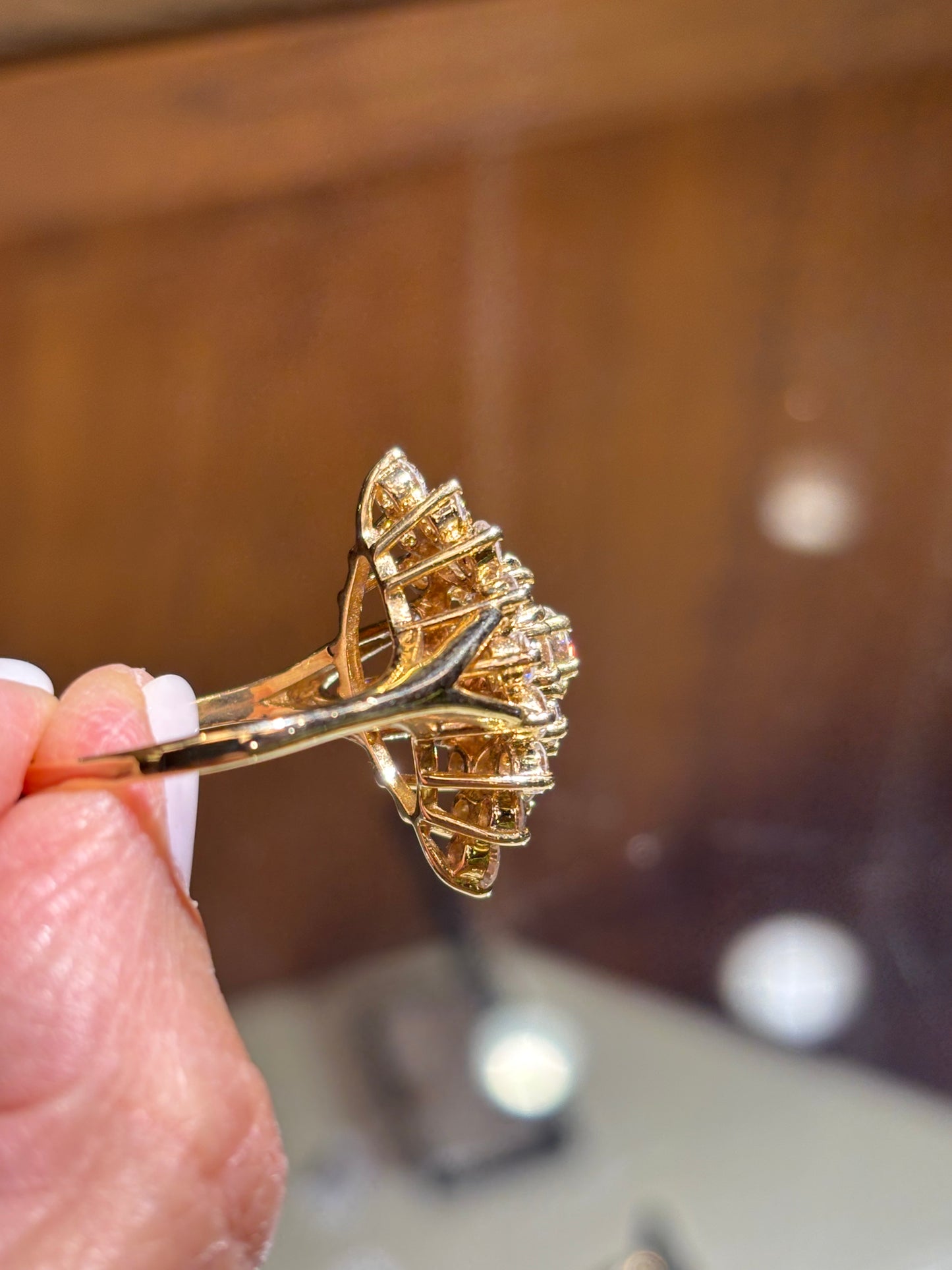 Vintage 14K Yellow Gold Natural 3 Carat Diamond Cluster Marquise Statement Cocktail Ring