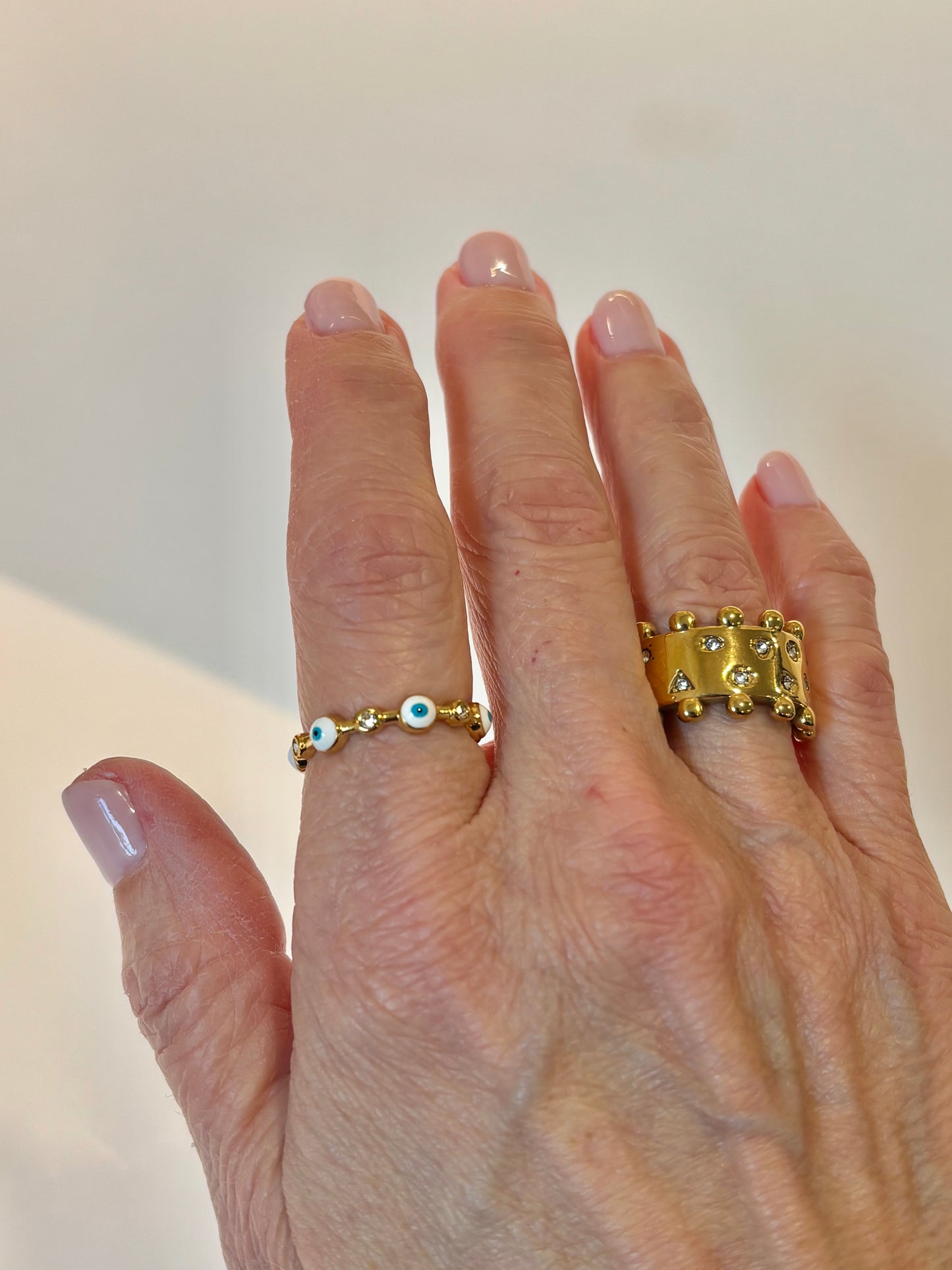 Studded Crystal Crown Band - 18K Gold Plated Stainless Steel