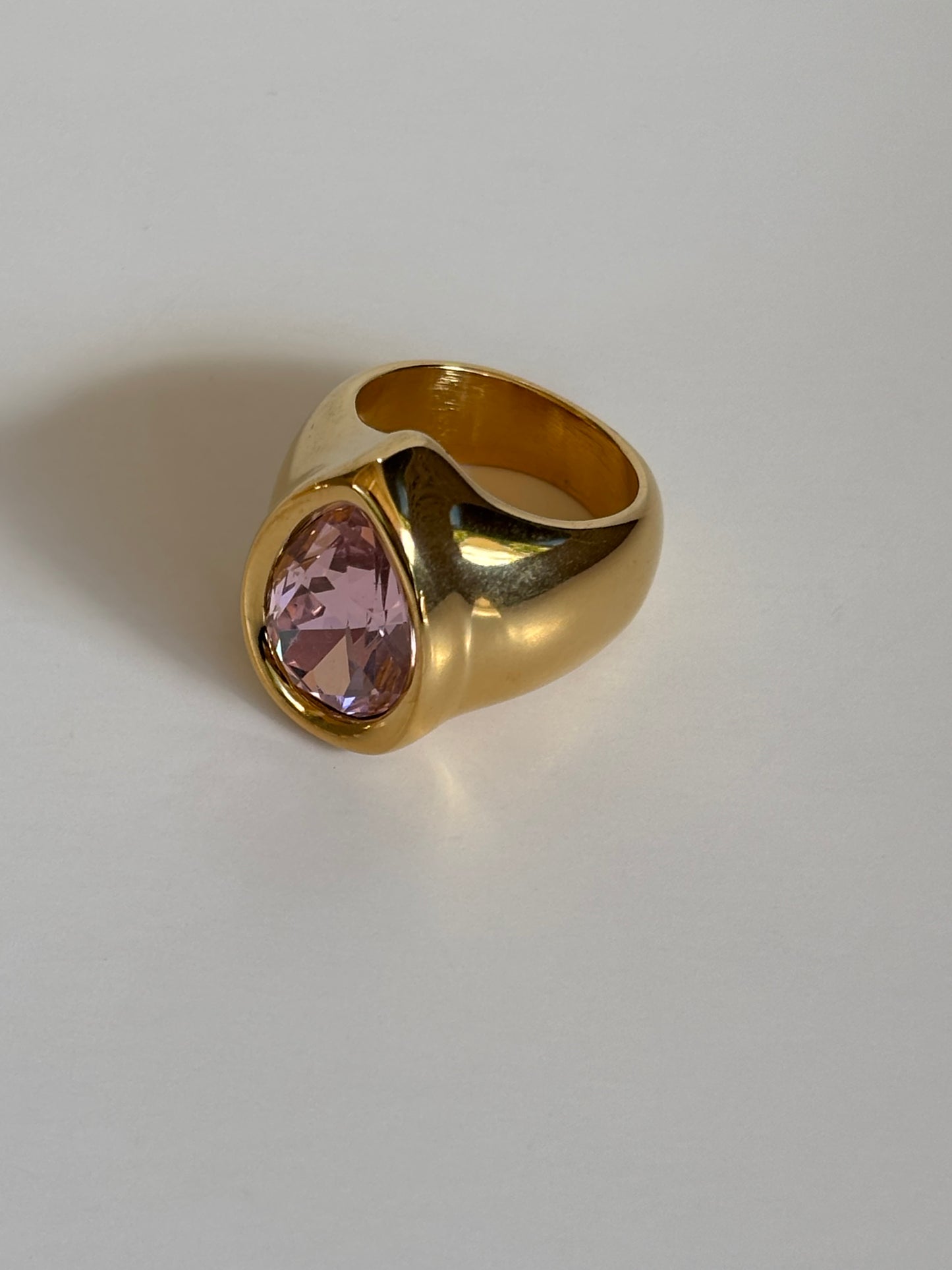 Pear Shaped Pink Crystal Statement Ring - gold plated