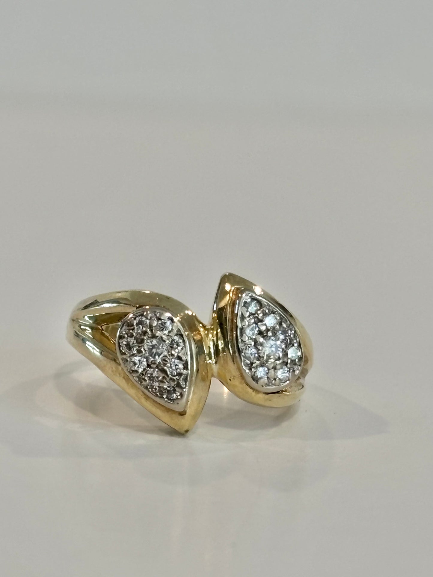 Vintage 14K Yellow Gold Diamond Pear Shaped Cluster Ring | Cocktail Statement Ring