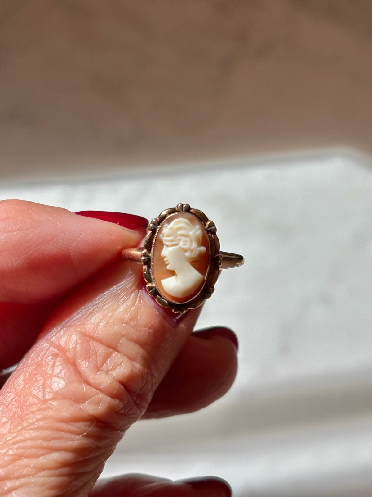 Vintage Victorian 10K Gold Cameo Ring | Estate Shell Portrait Jewelry
