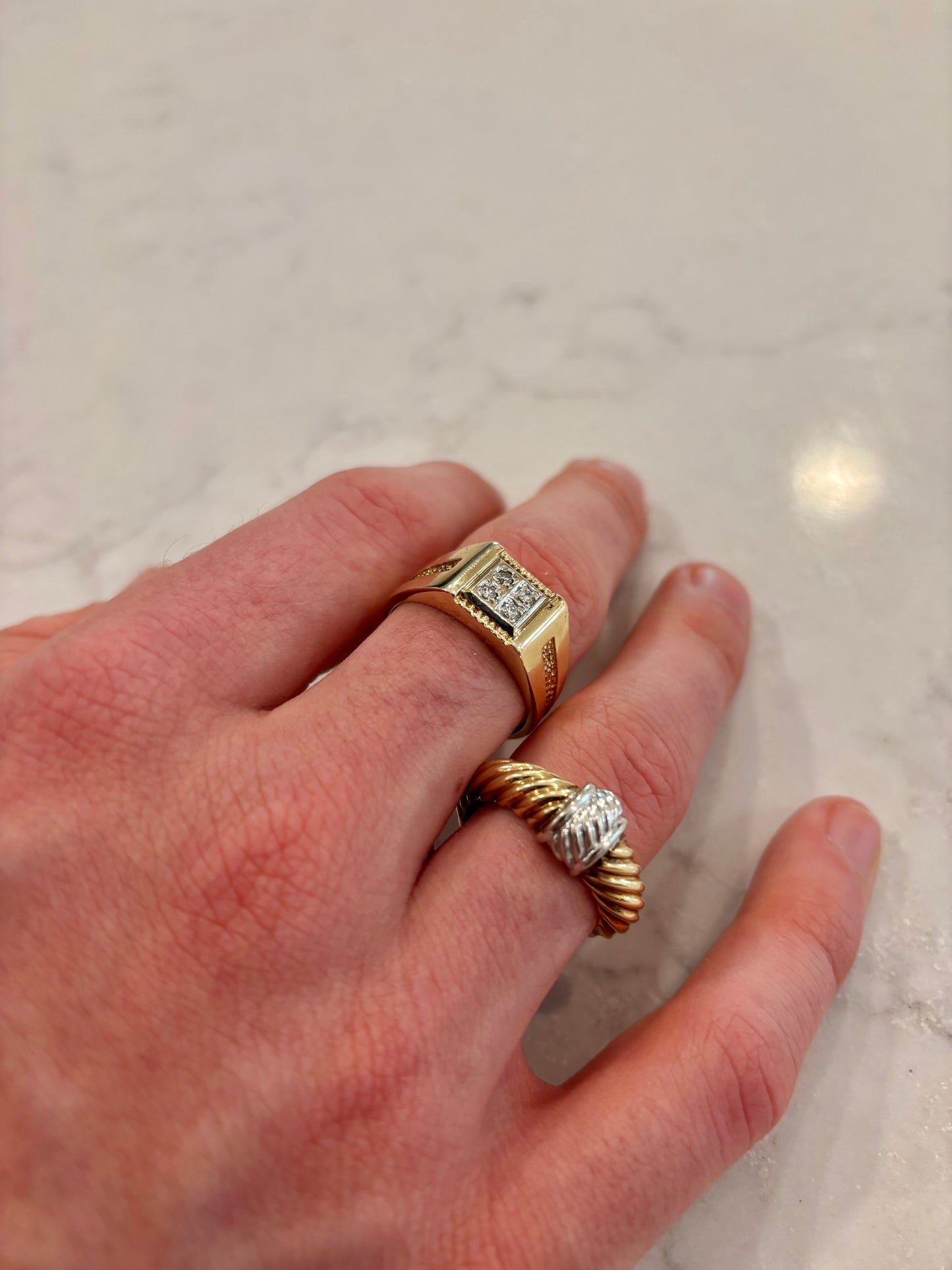 Vintage 14K Gold Two-Tone, Mixed Metal Twist Ring – Sculptural Unisex Design