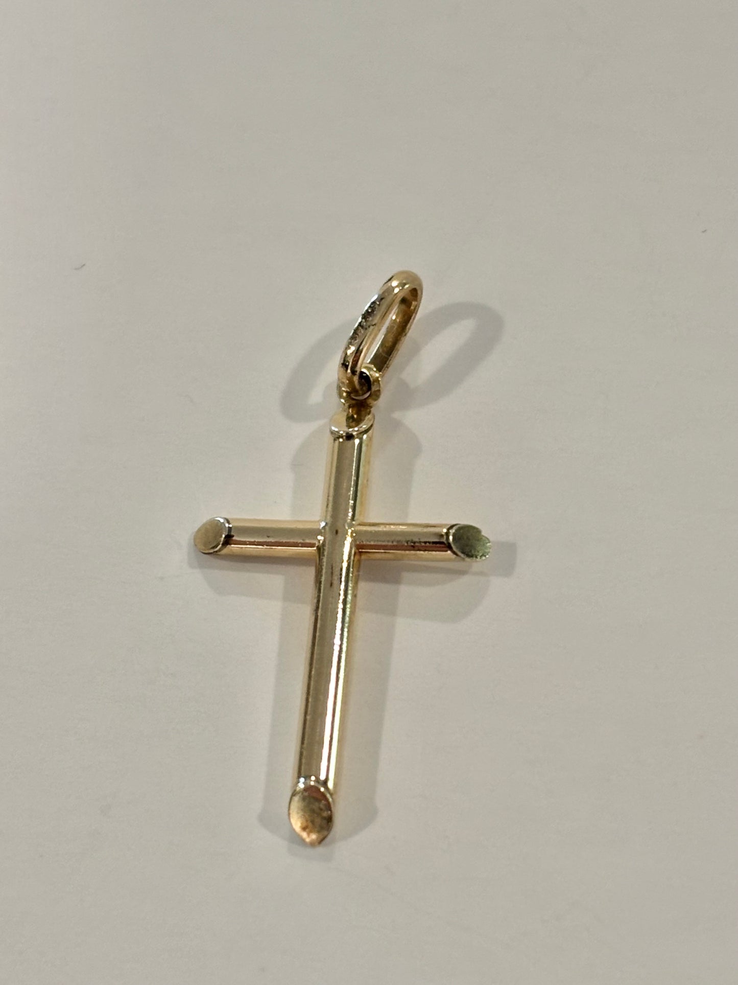 Vintage 10k Yellow Gold Tube Cross Pendant – Minimalist Religious Charm