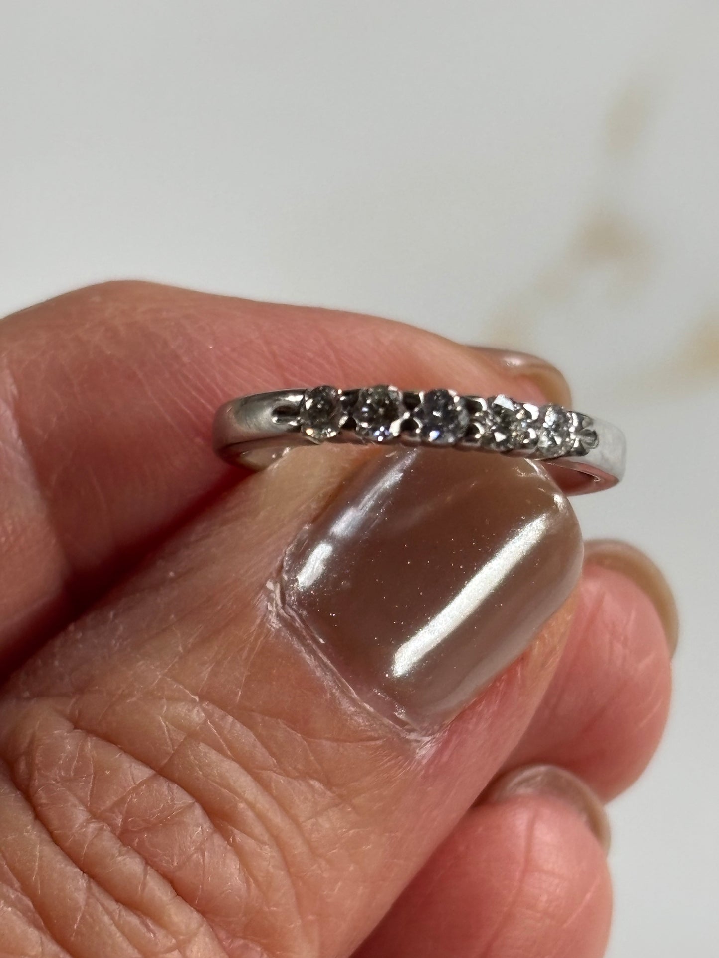 Vintage 14k White Gold Diamond Band - Five Stone Anniversary Ring, Classic Stackable Wedding Band