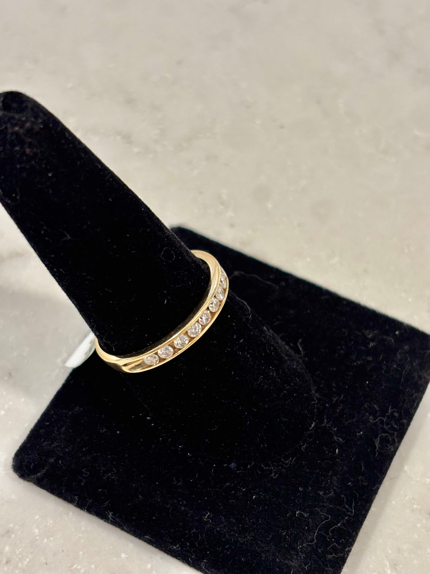 Vintage Diamond Half Eternity Band 14K Yellow Gold Stackable Ring