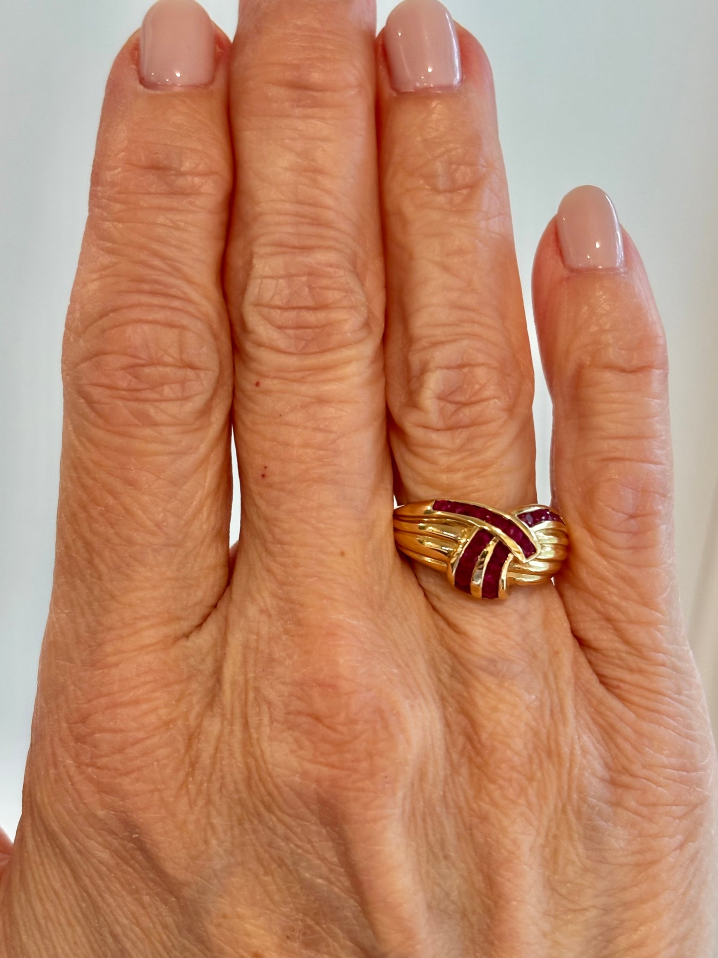 Vintage Ruby Knot Statement Ring 14K Solid Yellow Gold