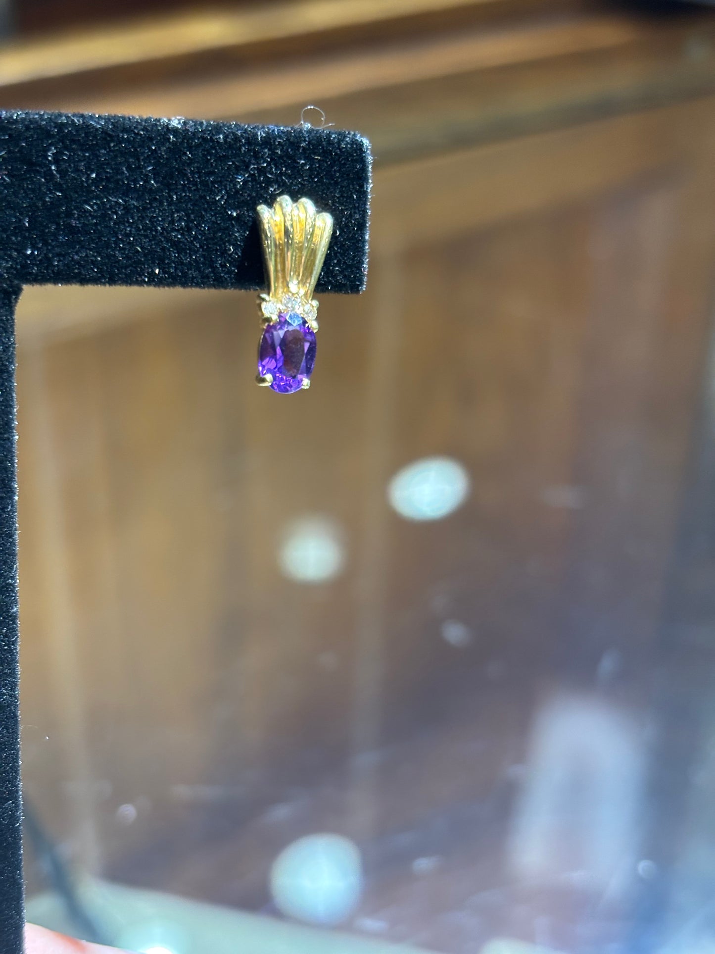 Vintage 14K Yellow Gold Oval Amethyst and Diamond Drop Post Earrings