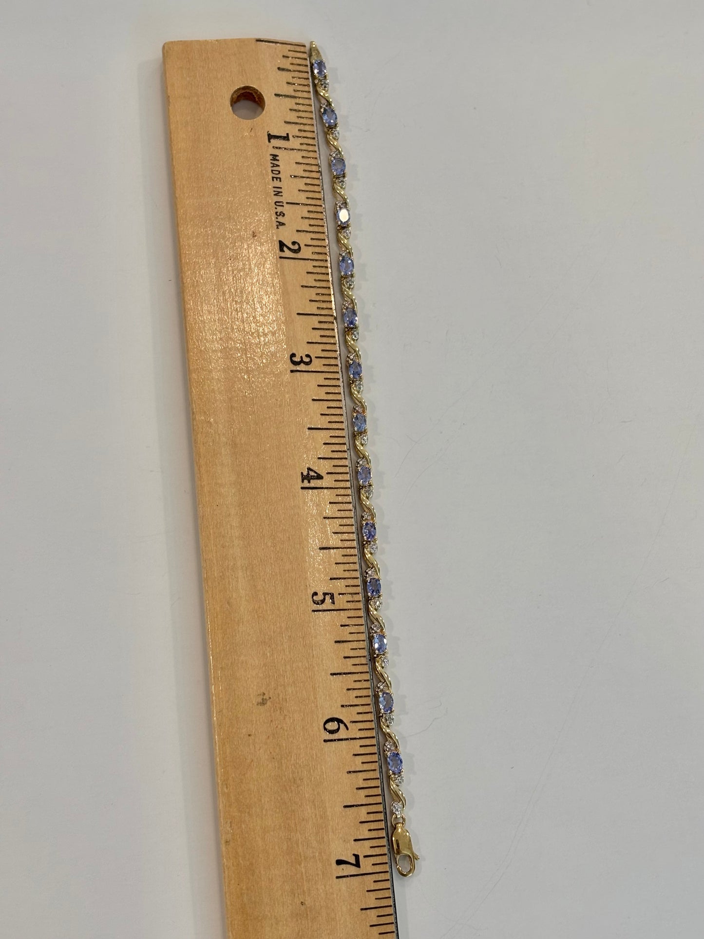 Vintage 10K Yellow Gold Iolite and Diamond Tennis Bracelet - Deep Violet Brilliance
