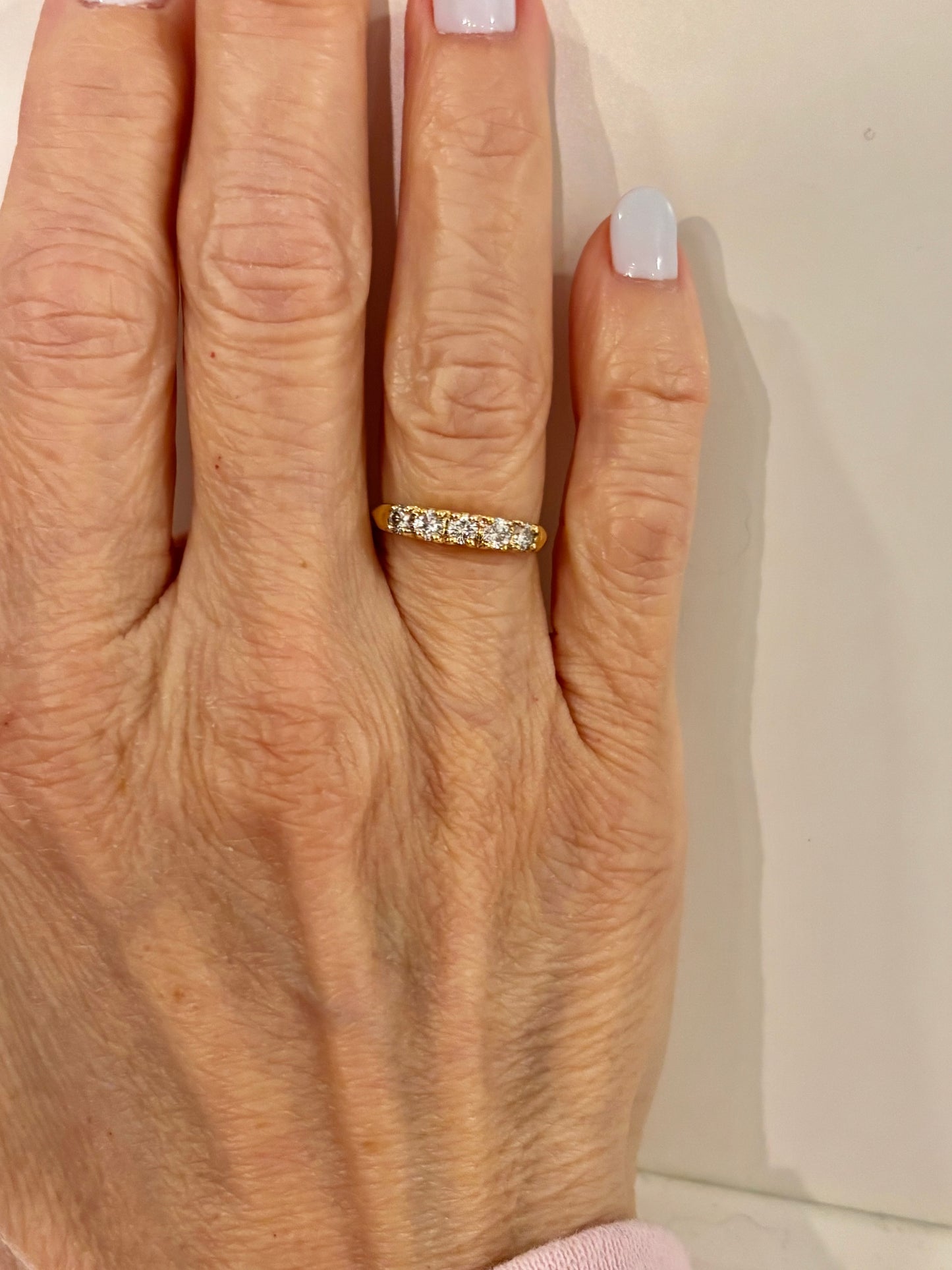 Vintage 14K Yellow Gold Diamond Half Eternity Band Ring, Stackable Wedding Band