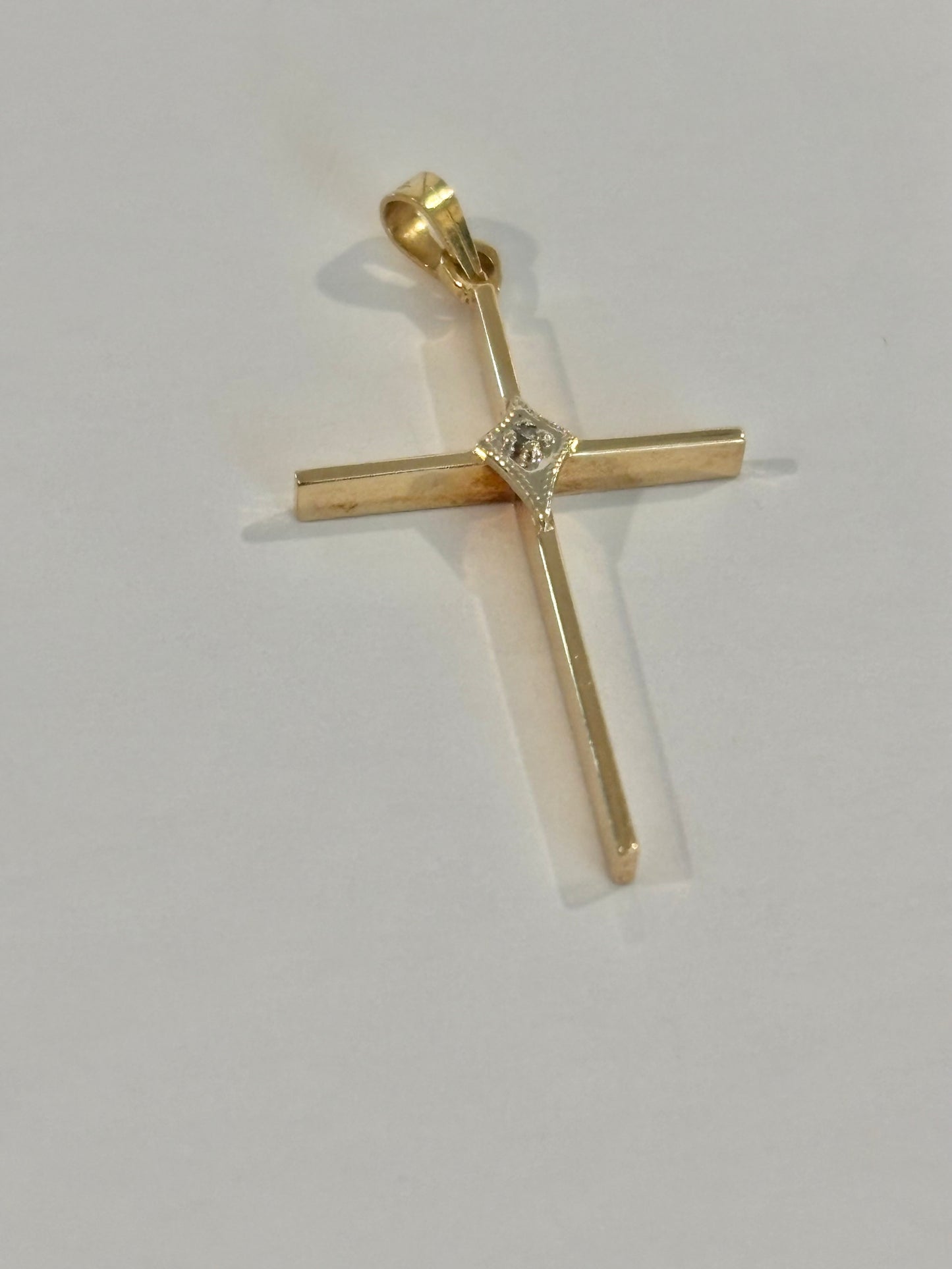 Vintage 14K Yellow Gold & White Gold Diamond Accent Cross Pendant
