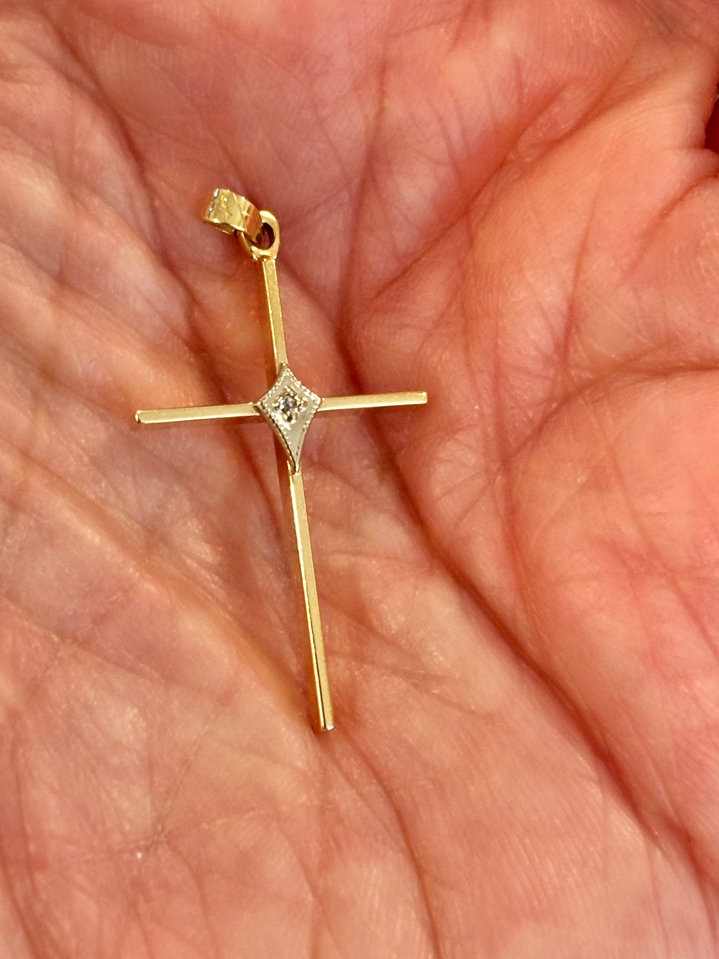 Vintage 14K Yellow Gold & White Gold Diamond Accent Cross Pendant