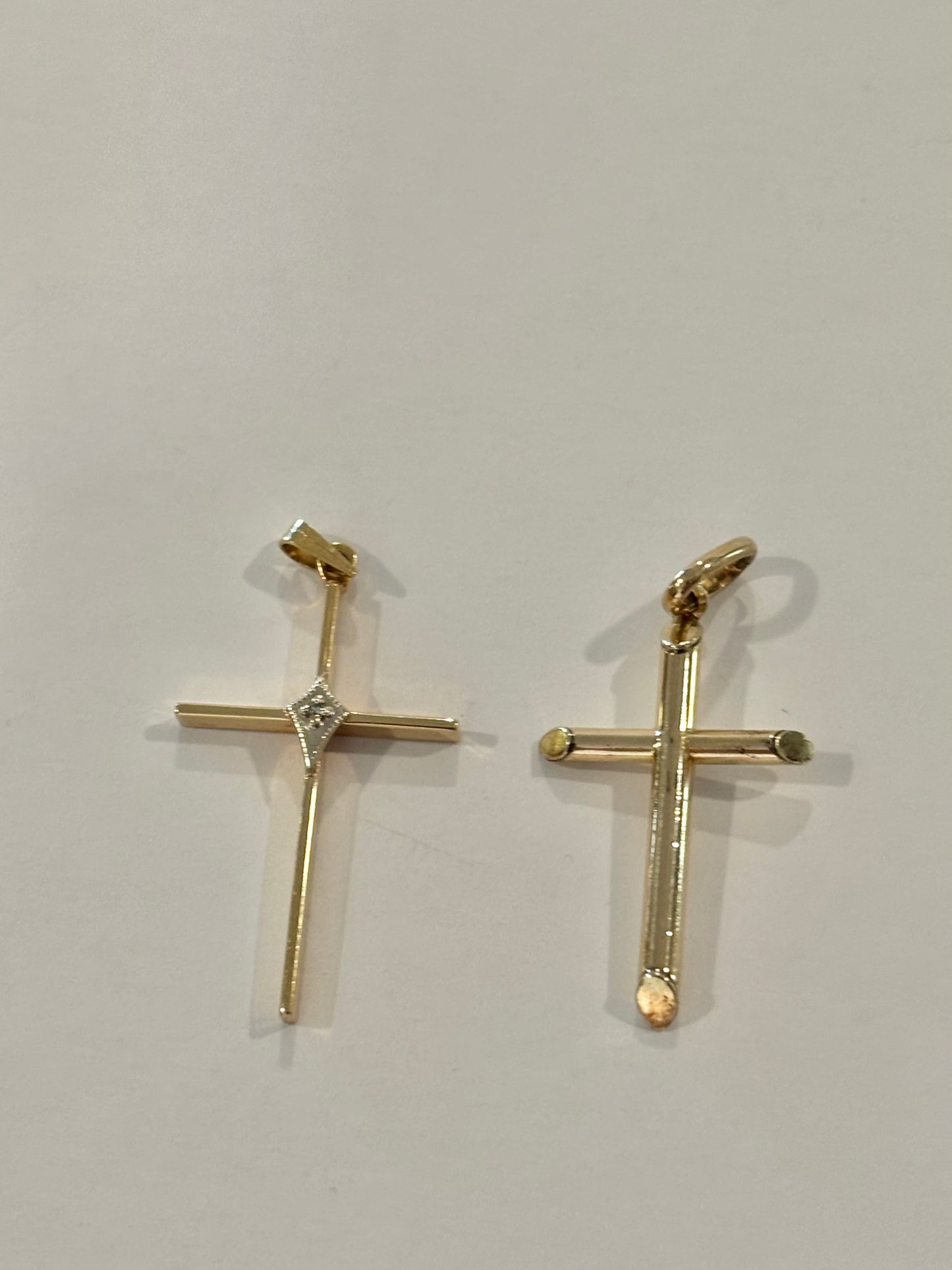 Vintage 14K Yellow Gold & White Gold Diamond Accent Cross Pendant
