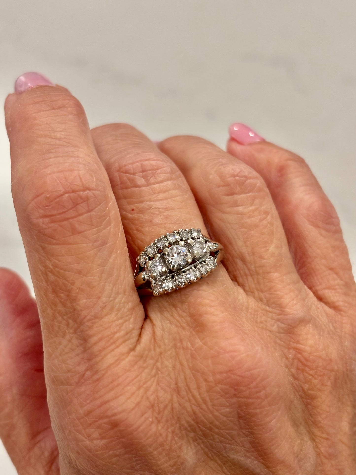 Vintage 14K White Gold Diamond Cluster Ring | Estate Wide Statement Ring