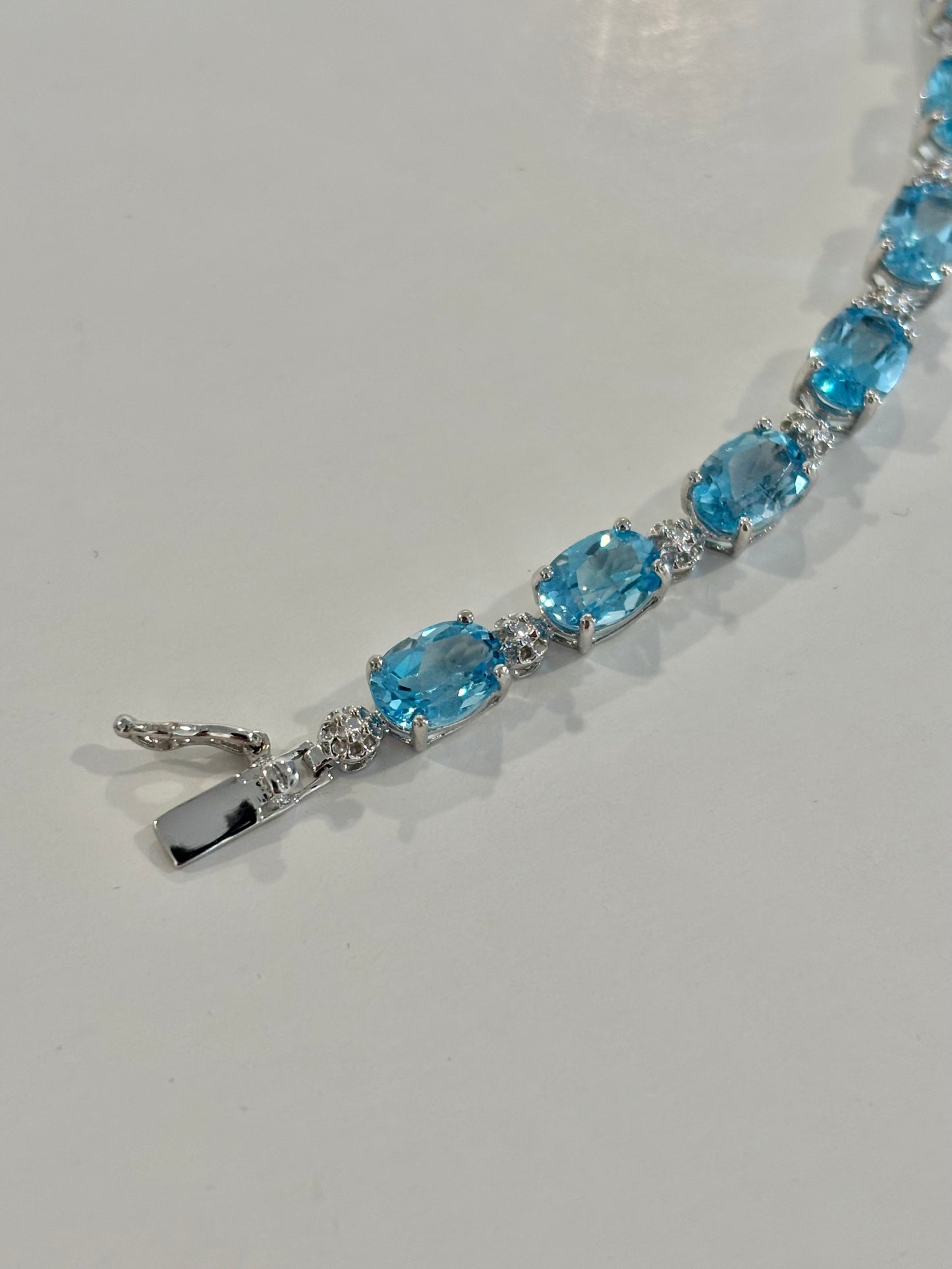 Vintage Blue Topaz Bracelet | Oval Blue Gemstone Tennis Bracelet | Elegant Statement Jewelry | Classic Vintage Bracelet