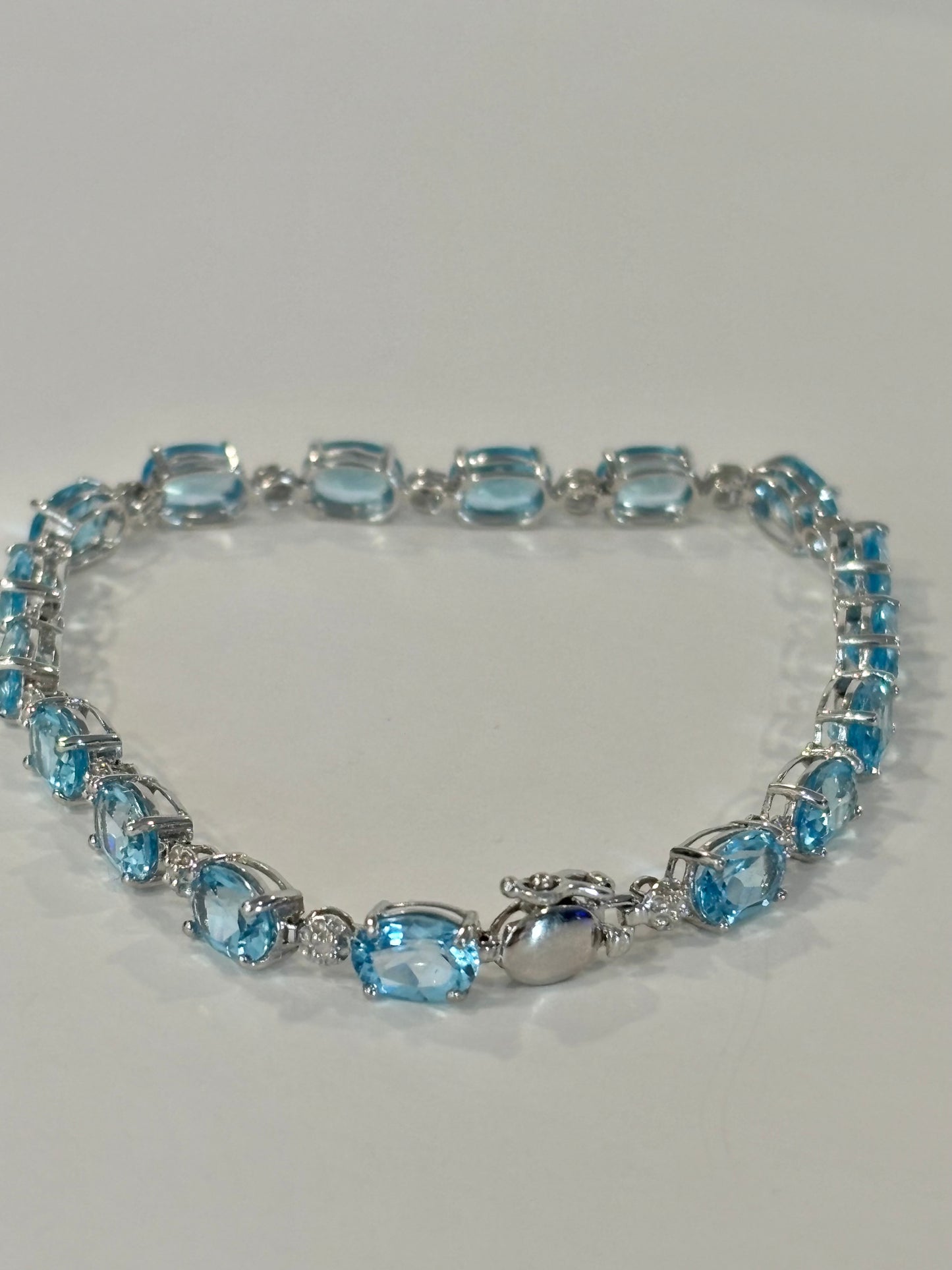 Vintage Blue Topaz Bracelet | Oval Blue Gemstone Tennis Bracelet | Elegant Statement Jewelry | Classic Vintage Bracelet