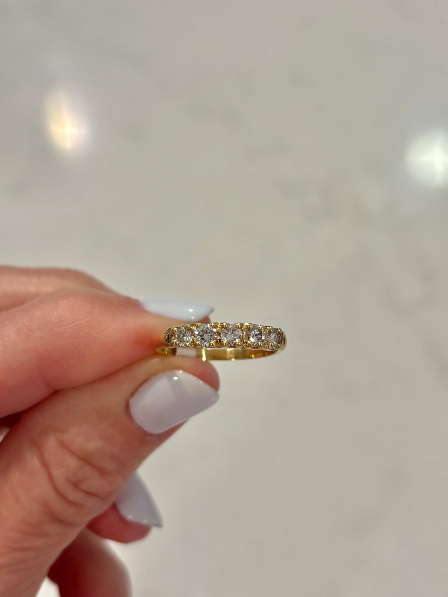 Vintage 14K Yellow Gold Diamond Half Eternity Band Ring, Stackable Wedding Band