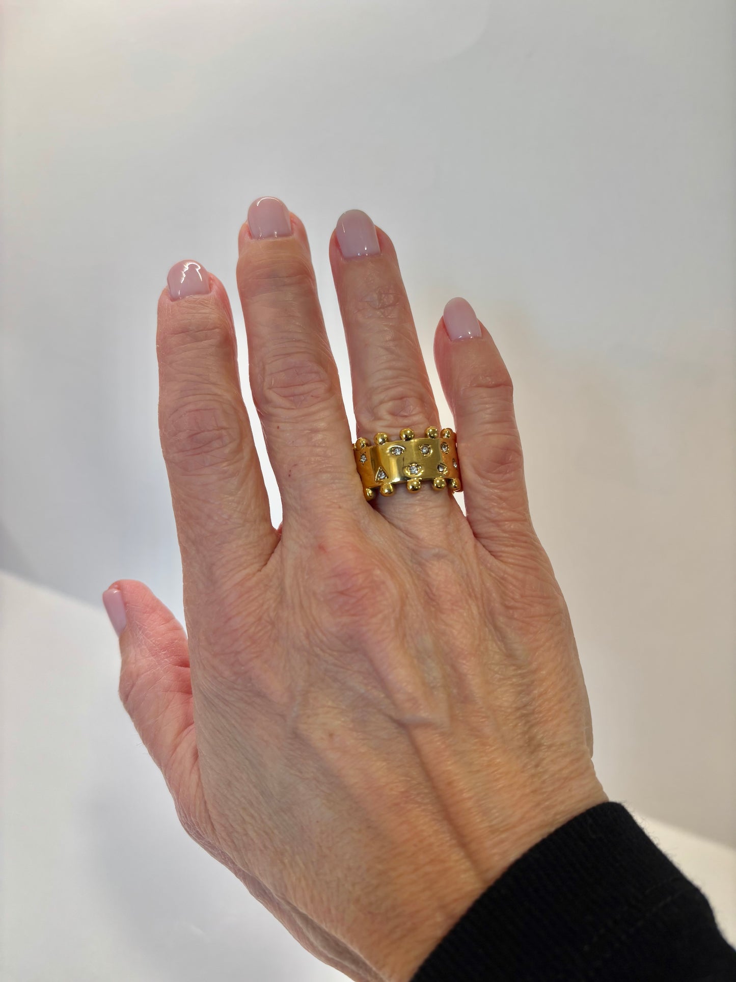 Studded Crystal Crown Band - 18K Gold Plated Stainless Steel