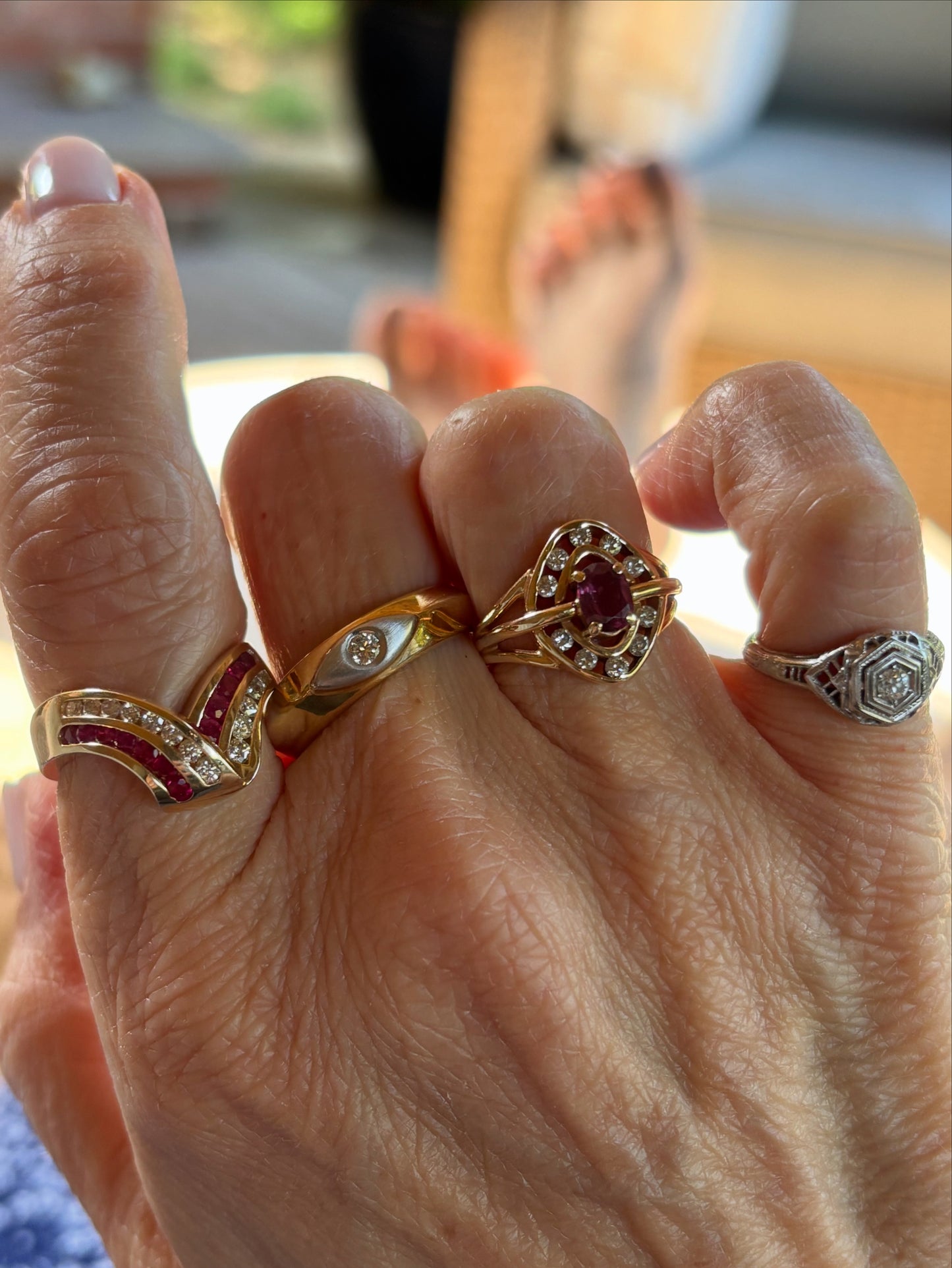 Vintage Ruby Diamond Curved Ring 14k Gold