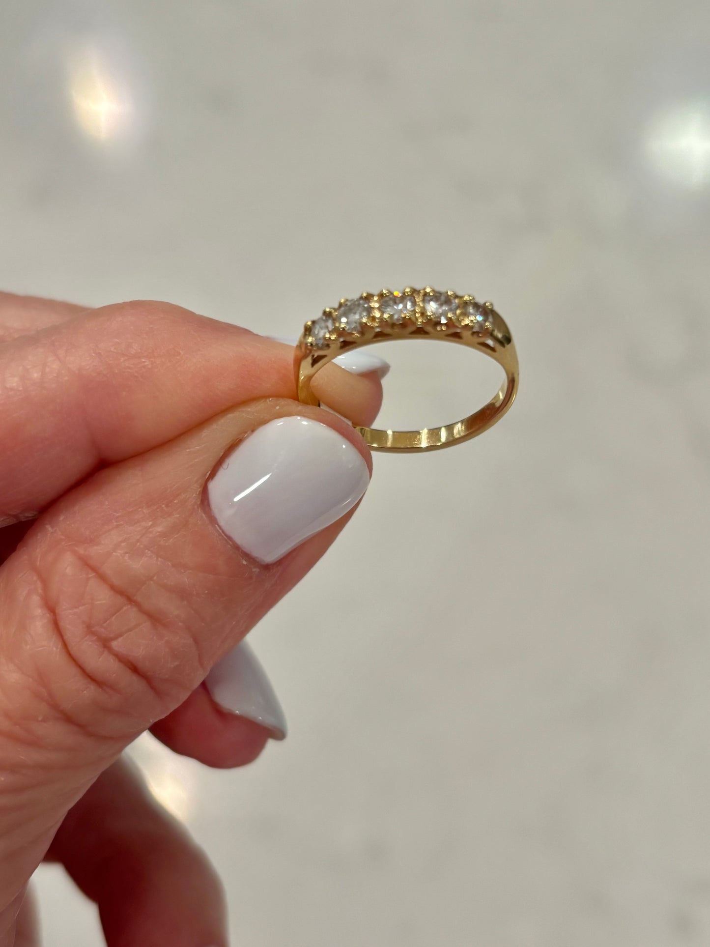 Vintage 14K Yellow Gold Diamond Half Eternity Band Ring, Stackable Wedding Band