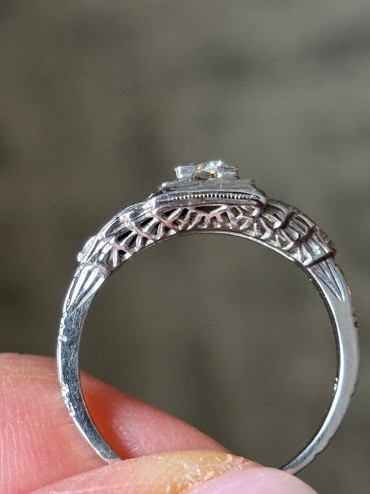 Vintage 1930’s Diamond Wedding Ring 18k Solid White Gold