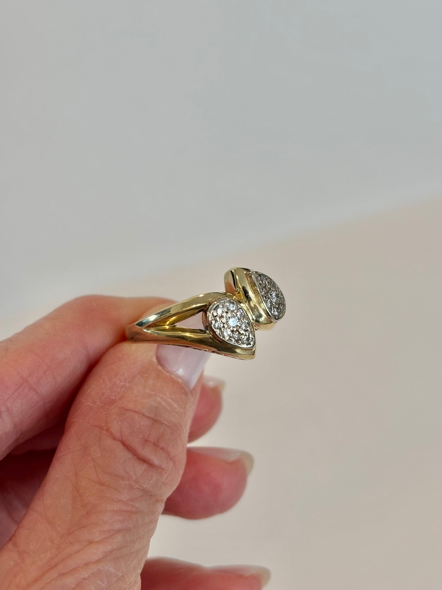 Vintage 14K Yellow Gold Diamond Pear Shaped Cluster Ring | Cocktail Statement Ring