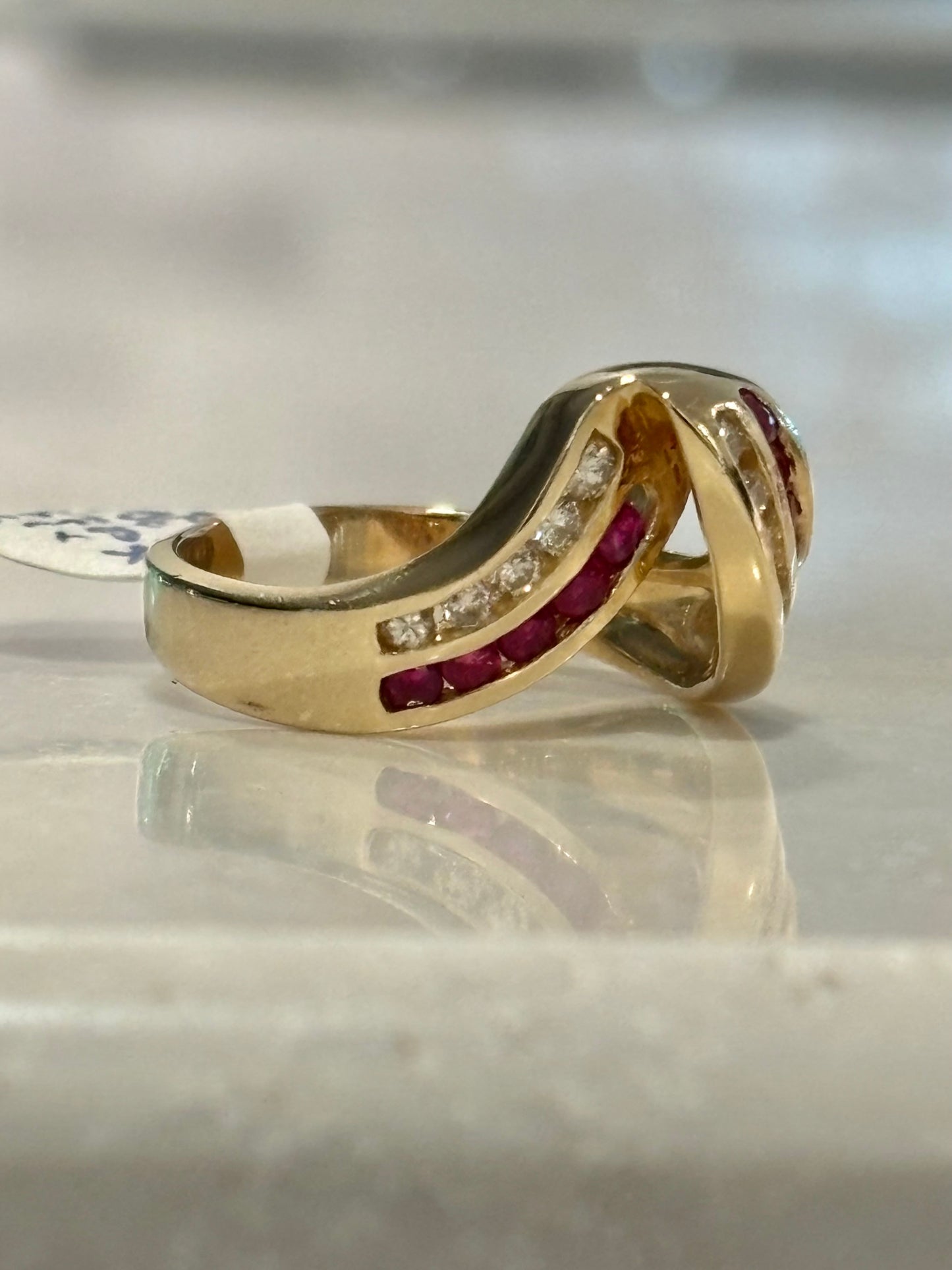 Vintage Ruby Diamond Curved Ring 14k Gold