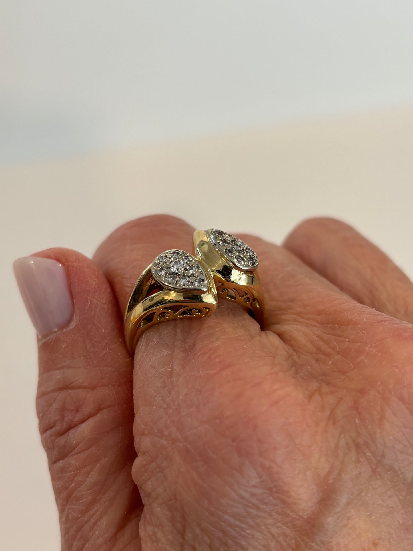 Vintage 14K Yellow Gold Diamond Pear Shaped Cluster Ring | Cocktail Statement Ring