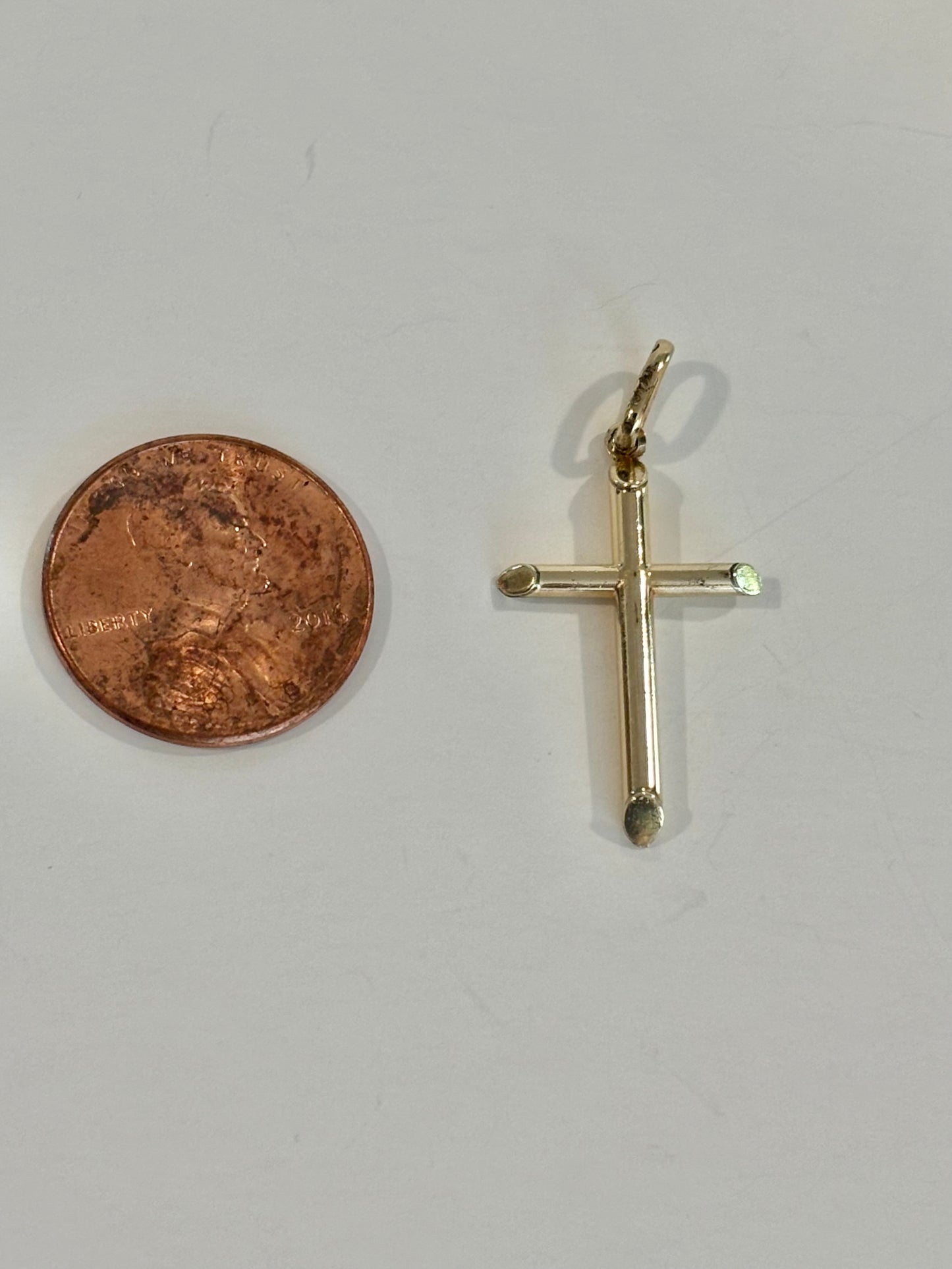 Vintage 10k Yellow Gold Tube Cross Pendant – Minimalist Religious Charm