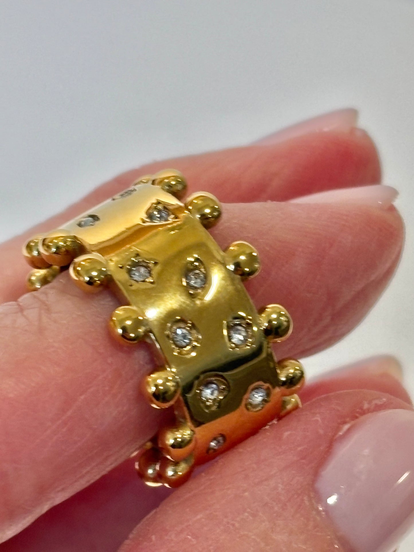 Studded Crystal Crown Band - 18K Gold Plated Stainless Steel