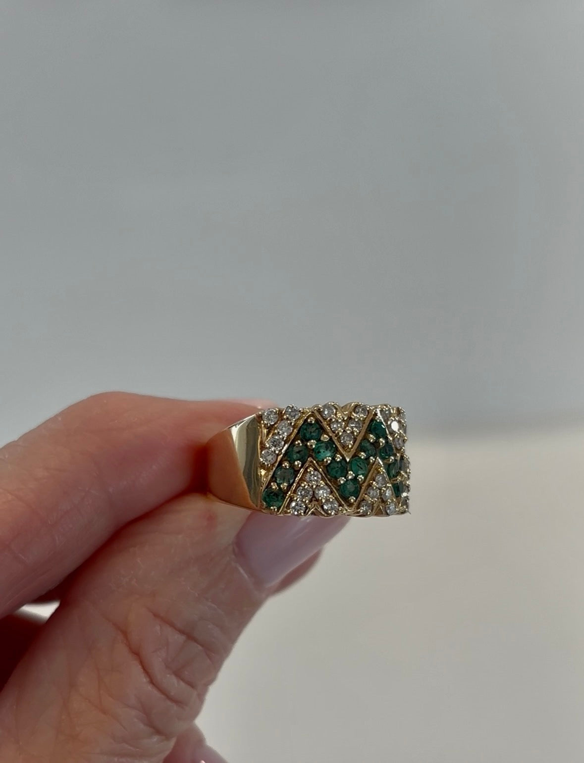 Vintage Emerald & Diamond Statement Ring 14k Yellow Gold