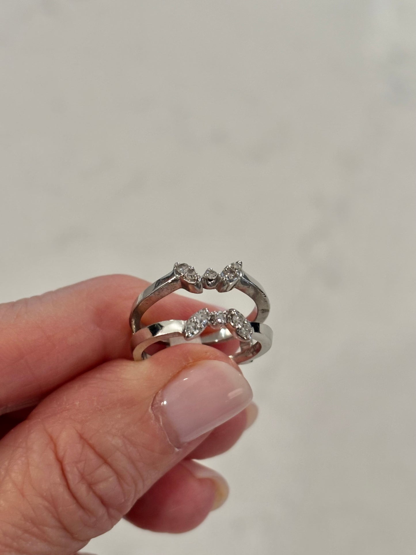 Vintage 14K White Gold Diamond Ring | Curved Open Band Statement Ring