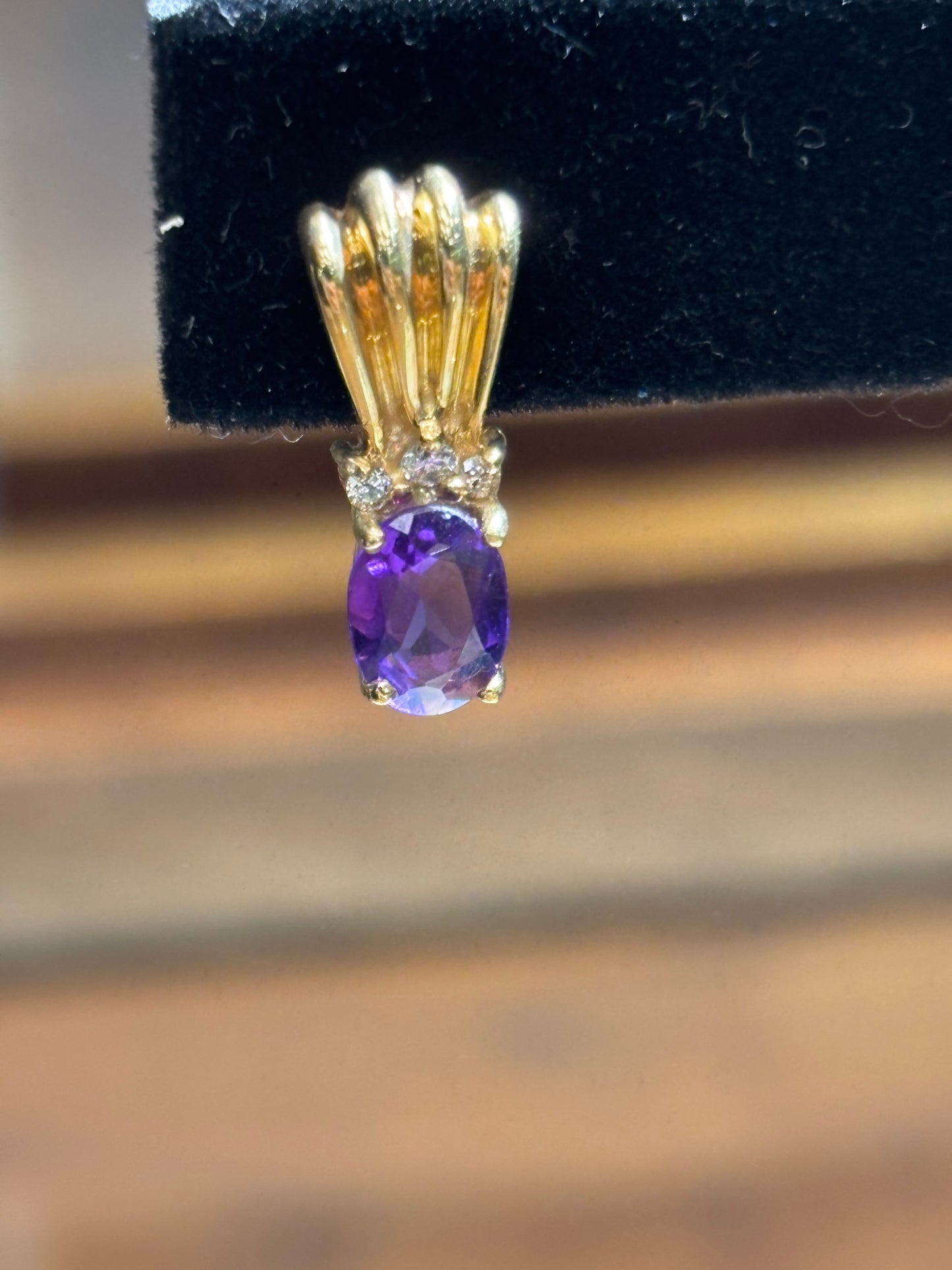 Vintage 14K Yellow Gold Oval Amethyst and Diamond Drop Post Earrings