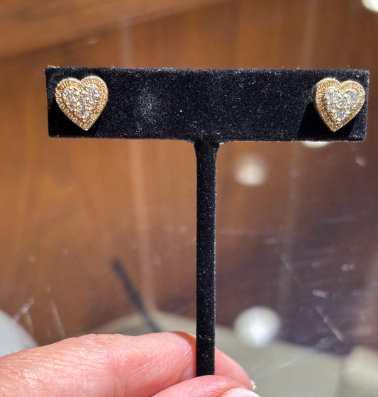 Vintage 14k Gold Diamond Heart Halo Stud Earrings | Romantic Estate Jewelry