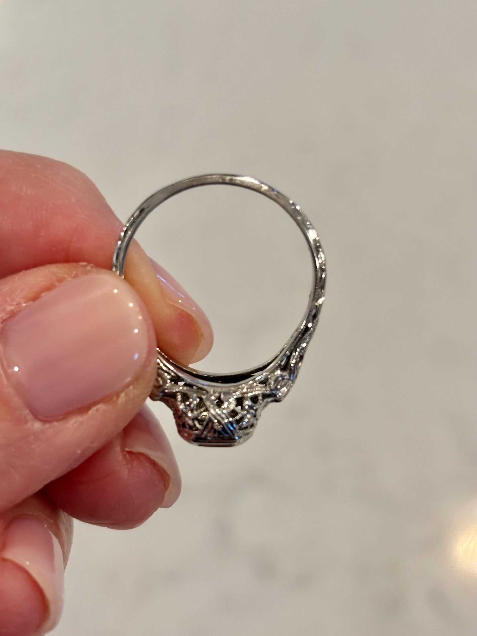 Antique Diamond Ring 18k White Gold | Filigree Estate Ring | Heirloom Fine Jewelry