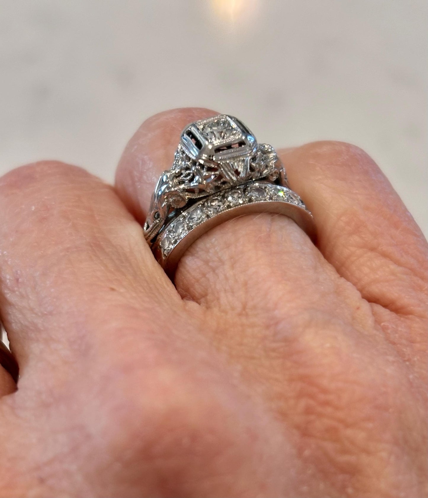 Antique Diamond Ring 18k White Gold | Filigree Estate Ring | Heirloom Fine Jewelry