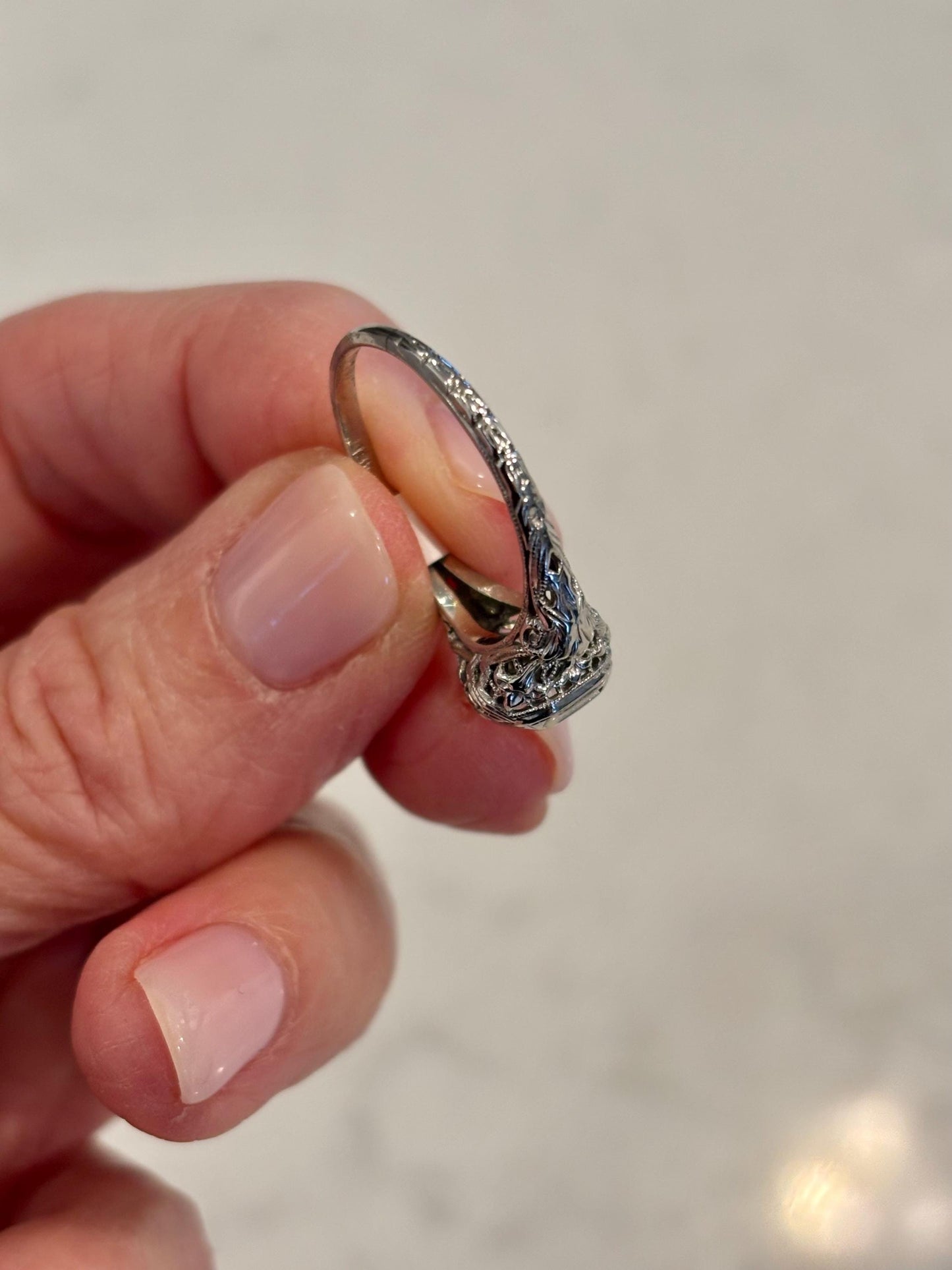 Antique Diamond Ring 18k White Gold | Filigree Estate Ring | Heirloom Fine Jewelry