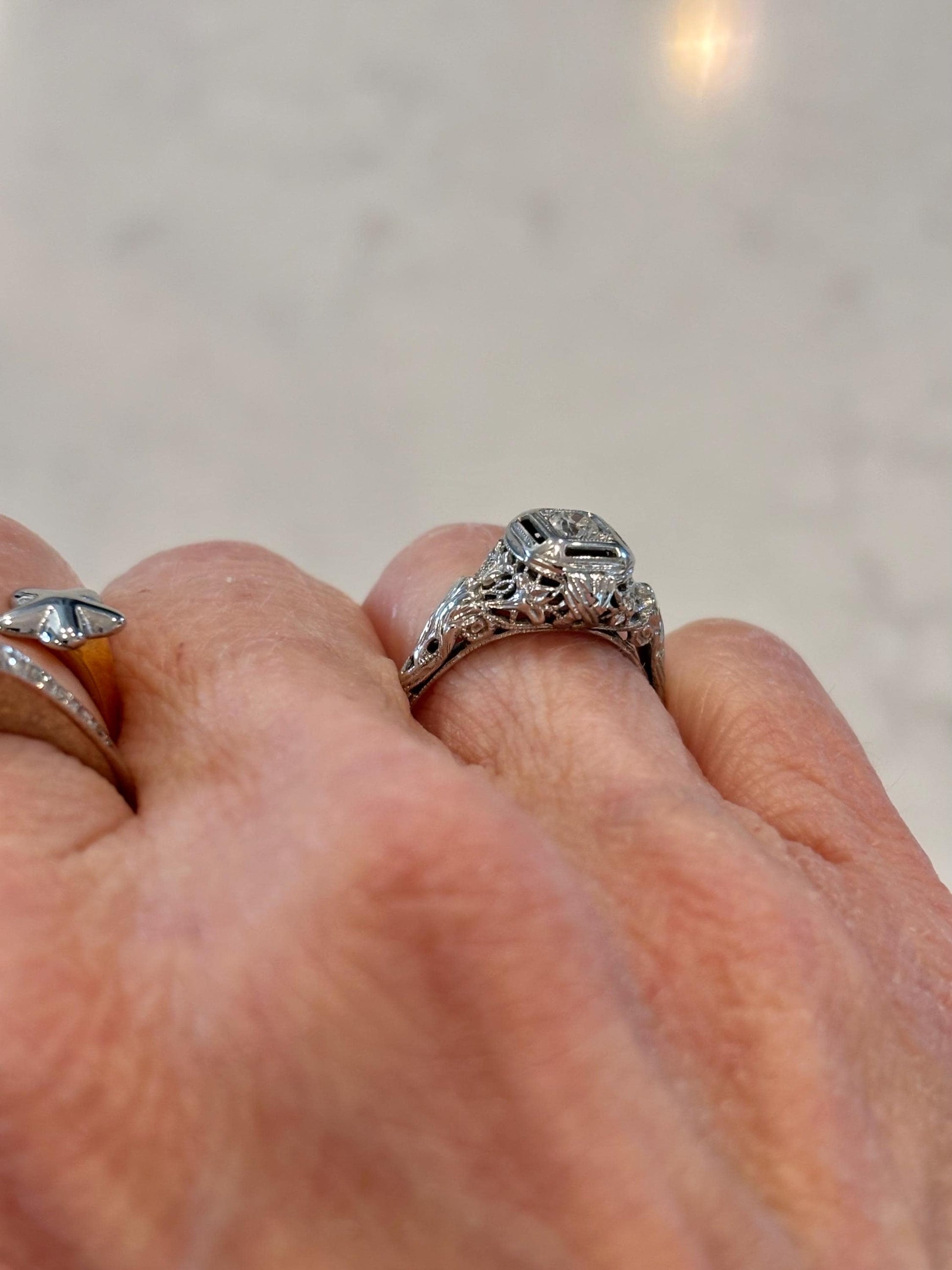 Antique Diamond Ring 18k White Gold | Filigree Estate Ring | Heirloom Fine Jewelry